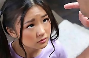 Tiny asian schoolgirl gets throw a spanner into