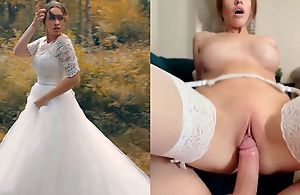 Bosomed bride in white nylons gets