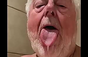 Tribadic grandpa shows his cum splattered