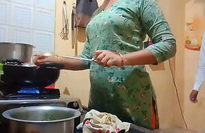 Indian hot fit together got fucked greatest extent cooking in kitchen