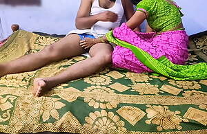 Indian village stiffener in green colour saree HD