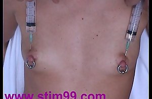 Injection Saline on forever side Breast Teats Pumping Tits &_ Sextoy