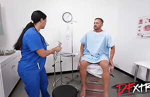 Stacked Nurse Collects Semen Sample With