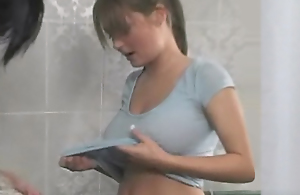 Big natural titted teens, showering and shafting