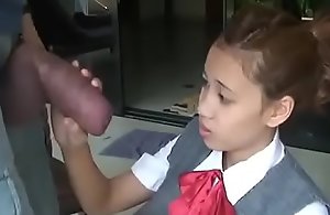 Asian schoolgirl opens yon far swell up